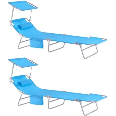 SoBuy Set di 2 sinisiä aurinkotuoleja säädettävällä aurinkovarjolla ja selkänojalla SoBuy Set di 2 sinisiä aurinkotuoleja säädettävällä aurinkovarjolla ja selkänojalla