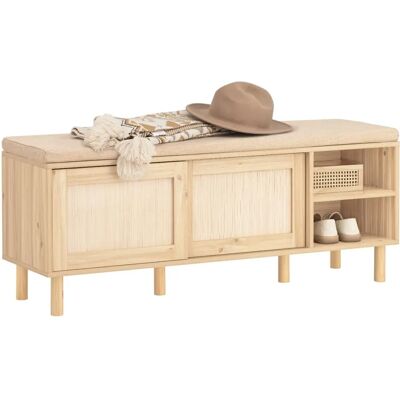 SoBuy Banco de Almacenamiento Natural con 2 puertas correderas SoBuy Banco de Almacenamiento Natural con 2 puertas correderas