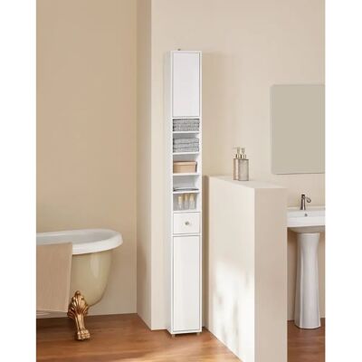 SoBuy Hoher Badezimmerschrank - 5 Regale & Schublade - Weiß SoBuy Hoher Badezimmerschrank - 5 Regale & Schublade - Weiß