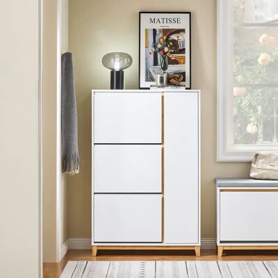 SoBuy Kenkäkappi - Valkoinen ja Luonnollinen - 3 kääntyvät vetolaatikkoa & Kaappi SoBuy Kenkäkappi - Valkoinen ja Luonnollinen - 3 kääntyvät vetolaatikkoa & Kaappi