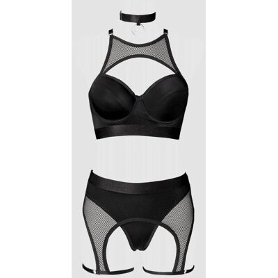 Grey Velvet - 5-teilig Samt- und Mesh-Set - S Grey Velvet - 5-teilig Samt- und Mesh-Set - S