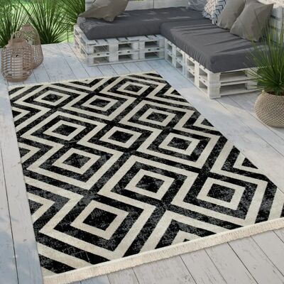 Alfombra Geométrica Blanco-Negro - Interior y Exterior Moderno - Paco Home Alfombra Geométrica Blanco-Negro - Interior y Exterior Moderno - Paco Home