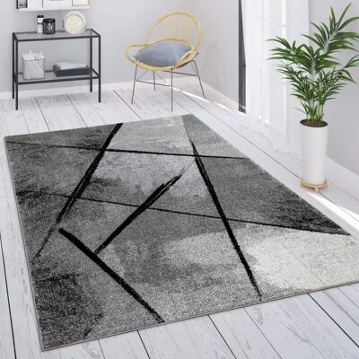 Paco Home Grauer Geometrischer Kurzflor-Teppich - Wohnzimmer - Vintage-Stil Paco Home Grauer Geometrischer Kurzflor-Teppich - Wohnzimmer - Vintage-Stil