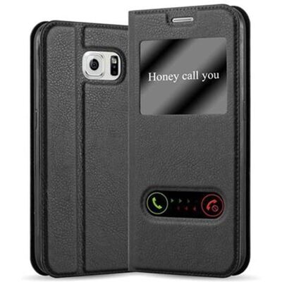 Samsung Galaxy S6 Hülle - Schwarz mit 2 Fenstern - Schutzcover Samsung Galaxy S6 Hülle - Schwarz mit 2 Fenstern - Schutzcover