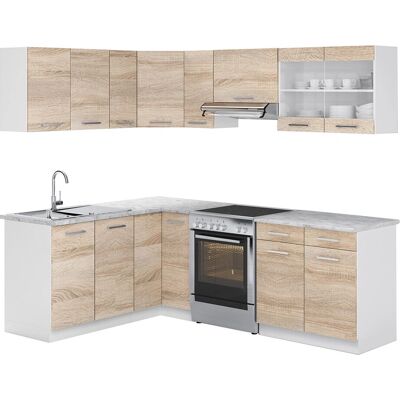Vicco Cocina Esquinera - Modular, Blanco/Sonoma, 227x167cm - Cocina Esquinera Vicco Cocina Esquinera - Modular, Blanco/Sonoma, 227x167cm - Cocina Esquinera