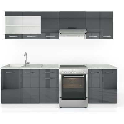 Vicco Cucina Modulabile R-Line 240cm Antracite Lucido/Bianco - Mobile da Cucina Vicco Cucina Modulabile R-Line 240cm Antracite Lucido/Bianco - Mobile da Cucina