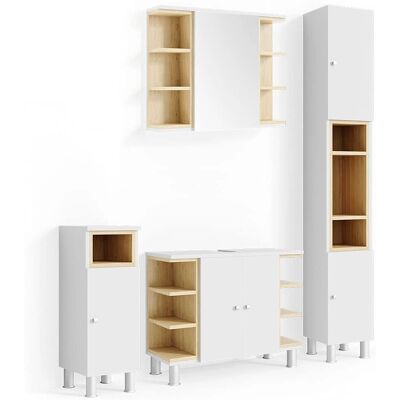 Vicco - Juego de muebles de baño Aquis - Blanco/Sonoma - 4 piezas Vicco - Juego de muebles de baño Aquis - Blanco/Sonoma - 4 piezas