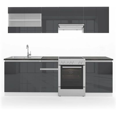 Vicco - Cocina R-Line 240cm blanco/antracita - Moderna, Ajustable, Modular Vicco - Cocina R-Line 240cm blanco/antracita - Moderna, Ajustable, Modular