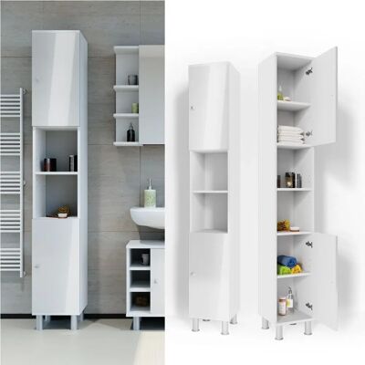 Armario alto de baño Fynn Vicco - Mueble de baño en blanco brillante Armario alto de baño Fynn Vicco - Mueble de baño en blanco brillante