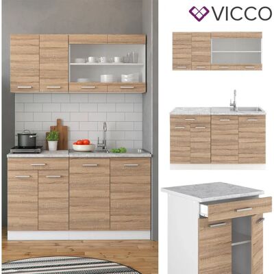 Vicco Cucina R-Line 140cm Sonoma/Bianco - Kitchenette Vicco Cucina R-Line 140cm Sonoma/Bianco - Kitchenette