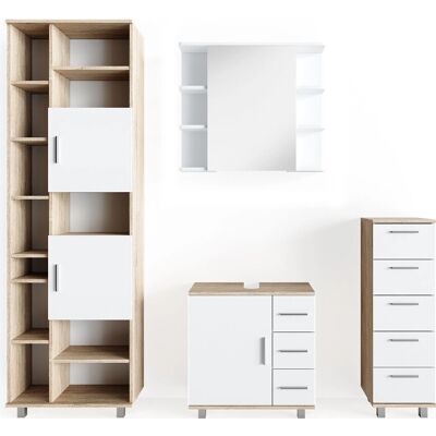 Vicco - Juego de muebles de baño Ilias Blanco/Sonoma - 4 piezas Vicco - Juego de muebles de baño Ilias Blanco/Sonoma - 4 piezas
