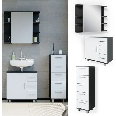 Vicco - Conjunto de Muebles de Baño Ilias Blanco/Antracita - 3 Piezas Vicco - Conjunto de Muebles de Baño Ilias Blanco/Antracita - 3 Piezas