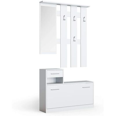 Vicco Billy Garderobe - Flur- und Kleiderständer mit Schublade, Faltbarer Schuhboden, 4 Haken Vicco Billy Garderobe - Flur- und Kleiderständer mit Schublade, Faltbarer Schuhboden, 4 Haken