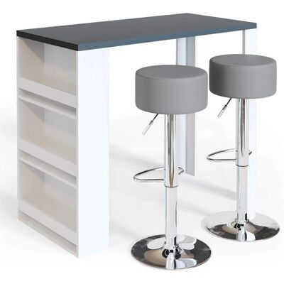 Vicco - Conjunto de Mesa de Bar - Blanco/Gris - 117 x 57 cm - 2 Taburetes Vicco - Conjunto de Mesa de Bar - Blanco/Gris - 117 x 57 cm - 2 Taburetes