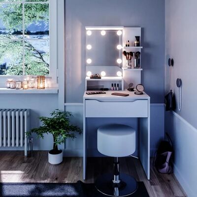 Vicco Tavolo da Toeletta Ruben Bianco - Con Sgabello e Illuminazione LED Vicco Tavolo da Toeletta Ruben Bianco - Con Sgabello e Illuminazione LED