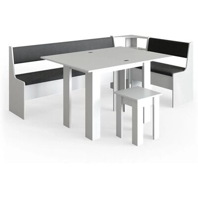 Conjunto de esquina Vicco Roman 210x120 cm Blanco con almacenamiento y mesa extensible Conjunto de esquina Vicco Roman 210x120 cm Blanco con almacenamiento y mesa extensible