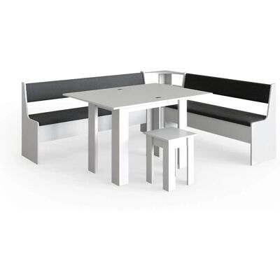 Vicco - Banco de esquina Roman 210x180 cm Blanco con taburete y mesa Vicco - Banco de esquina Roman 210x180 cm Blanco con taburete y mesa