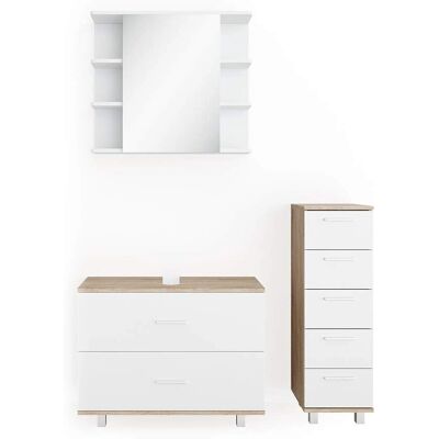 Conjunto de Muebles de Baño Vicco - Ilias, Blanco/Sonoma - Muebles de baño Conjunto de Muebles de Baño Vicco - Ilias, Blanco/Sonoma - Muebles de baño