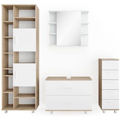 Vicco - Set di mobili da bagno Ilias - Bianco/Sonoma - 4 pezzi Vicco - Set di mobili da bagno Ilias - Bianco/Sonoma - 4 pezzi