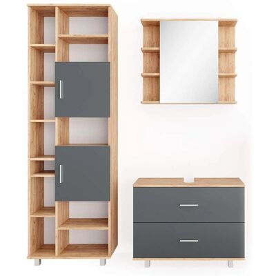 Vicco - Juego de muebles de baño Ilias Antracita/Oro Roble - 3 piezas Vicco - Juego de muebles de baño Ilias Antracita/Oro Roble - 3 piezas