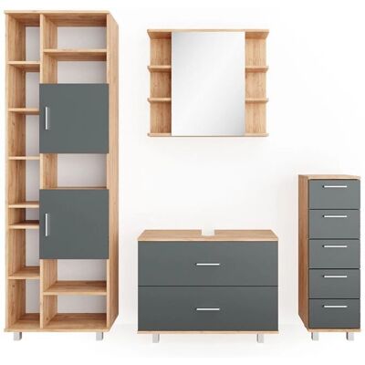 Conjunto de muebles de baño Vicco Ilias - Antracita/doré de roble - 4 piezas Conjunto de muebles de baño Vicco Ilias - Antracita/doré de roble - 4 piezas