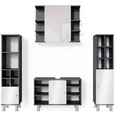 Conjunto de muebles de baño Vicco - Fynn antracita/blanco alto brillo - 4 piezas Conjunto de muebles de baño Vicco - Fynn antracita/blanco alto brillo - 4 piezas