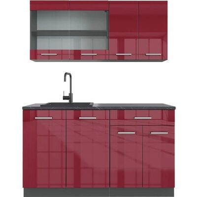 Vicco R-Line Küche - Bordeaux Hochglanz / Anthrazit - 140cm Vicco R-Line Küche - Bordeaux Hochglanz / Anthrazit - 140cm