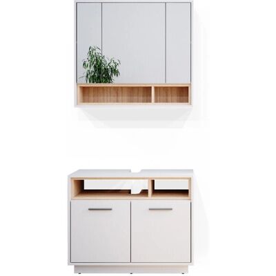 Set mobili bagno Vicco Beatrice - Bianco/Roble - Design Moderno Set mobili bagno Vicco Beatrice - Bianco/Roble - Design Moderno