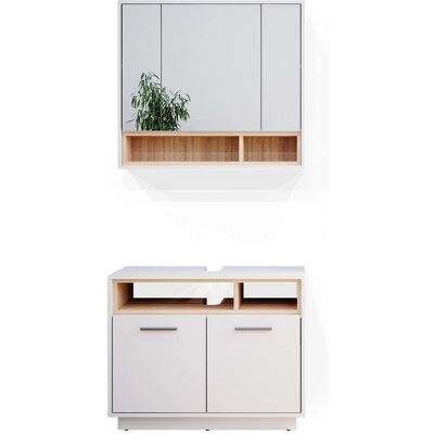 Conjunto de muebles de baño Vicco Beatrice - Blanco/Roble - Diseño Moderno Conjunto de muebles de baño Vicco Beatrice - Blanco/Roble - Diseño Moderno