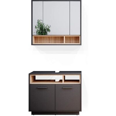 Vicco - Set mobili bagno Beatrice Antracite Rovere 2 pezzi Vicco - Set mobili bagno Beatrice Antracite Rovere 2 pezzi