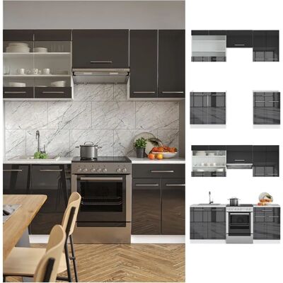 Vicco - Armario de cocina Fame-Line - Antracita brillo alto - 200cm Vicco - Armario de cocina Fame-Line - Antracita brillo alto - 200cm