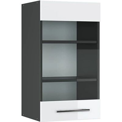 Vicco - Armario de cocina con vidrio Fame-Line 40cm antracita/blanco alto brillo - Muebles de cocina Vicco - Armario de cocina con vidrio Fame-Line 40cm antracita/blanco alto brillo - Muebles de cocina