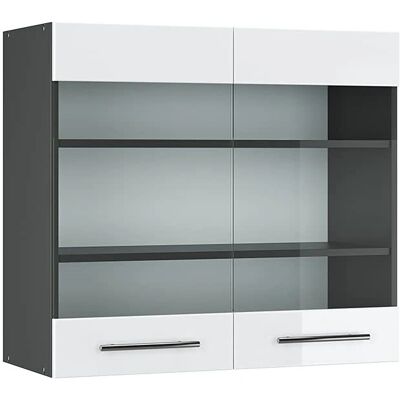 Vicco - Armadio Cucina con Vetro 80cm Antracite/Bianco Moderno Lucido Vicco - Armadio Cucina con Vetro 80cm Antracite/Bianco Moderno Lucido