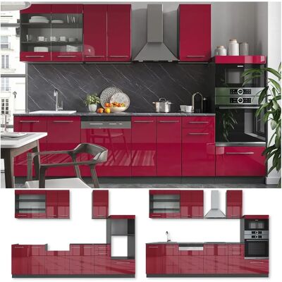 Vicco - Pensile da cucina Fame-Line, Bordeaux lucido/antracite, 300 cm, con armadio alto - Mobili da cucina Vicco - Pensile da cucina Fame-Line, Bordeaux lucido/antracite, 300 cm, con armadio alto - Mobili da cucina