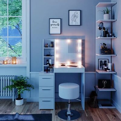 Vicco Meryl Tavolo da trucco bianco con luci LED e sgabello Vicco Meryl Tavolo da trucco bianco con luci LED e sgabello