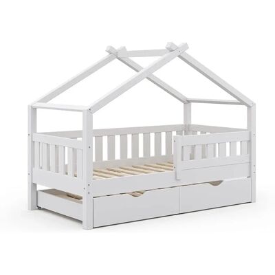 Lit enfant VitaliSpa - Maison 160x80cm Blanc avec lit d'amis & barrière de sécurité - Publicité Lit enfant VitaliSpa - Maison 160x80cm Blanc avec lit d'amis & barrière de sécurité - Publicité