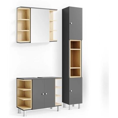 Conjunto de muebles de baño Vicco Aquis, Antracita, 3 piezas, con mueble alto Conjunto de muebles de baño Vicco Aquis, Antracita, 3 piezas, con mueble alto
