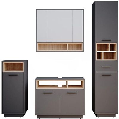 Set di mobili da bagno Vicco Beatrice - Antracite/Sonoma - 4 pezzi Set di mobili da bagno Vicco Beatrice - Antracite/Sonoma - 4 pezzi