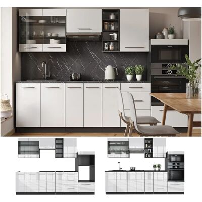 Vicco - Mueble de cocina Fame-Line, Blanco brillo/antracita, 280 cm Vicco - Mueble de cocina Fame-Line, Blanco brillo/antracita, 280 cm