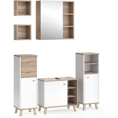 Set bagno Vicco - Senyo, Bianco/Sonoma, 5 pezzi con mensole Set bagno Vicco - Senyo, Bianco/Sonoma, 5 pezzi con mensole