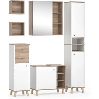 Conjunto de muebles de baño Vicco Senyo - Blanco/Sonoma - 5 piezas Conjunto de muebles de baño Vicco Senyo - Blanco/Sonoma - 5 piezas