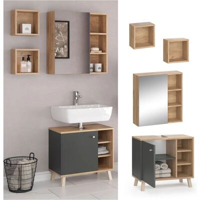 Conjunto de Muebles de Baño Vicco Senyo - Antracita/Oro - 3 Piezas Conjunto de Muebles de Baño Vicco Senyo - Antracita/Oro - 3 Piezas