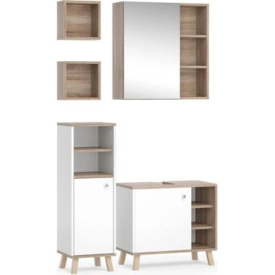Conjunto de muebles de baño Vicco Senyo - Blanco, 4 piezas, con armario intermedio Conjunto de muebles de baño Vicco Senyo - Blanco, 4 piezas, con armario intermedio