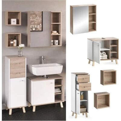 Conjunto de muebles de baño Vicco - Blanco/Sonoma - 4 piezas Conjunto de muebles de baño Vicco - Blanco/Sonoma - 4 piezas
