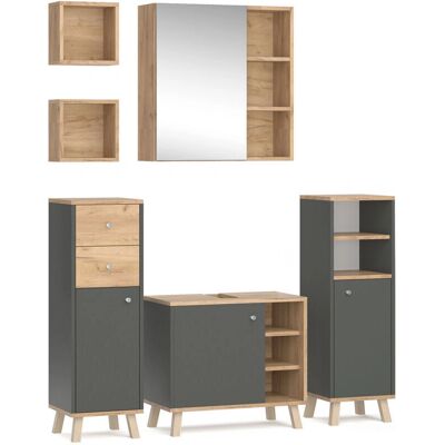 Conjunto de muebles de baño Vicco Senyo - Antracita, 5 piezas Conjunto de muebles de baño Vicco Senyo - Antracita, 5 piezas