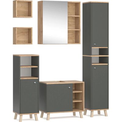 Set mobili bagno Vicco - Senyo, Antracite, Oro, 6 Pezzi Set mobili bagno Vicco - Senyo, Antracite, Oro, 6 Pezzi