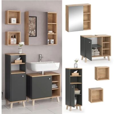Conjunto de muebles de baño Vicco Senyo - Antracita/Roble dorado Conjunto de muebles de baño Vicco Senyo - Antracita/Roble dorado