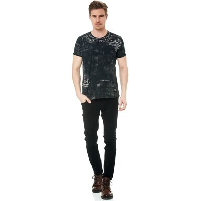 RUSTY NEAL S Schwarz-Weiß Casual Bedrucktes T-Shirt RUSTY NEAL S Schwarz-Weiß Casual Bedrucktes T-Shirt