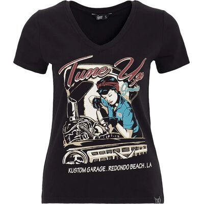 Queen Kerosin Tune Up Kurzarm V-Ausschnitt Baumwoll-T-Shirt - Top Queen Kerosin Tune Up Kurzarm V-Ausschnitt Baumwoll-T-Shirt - Top