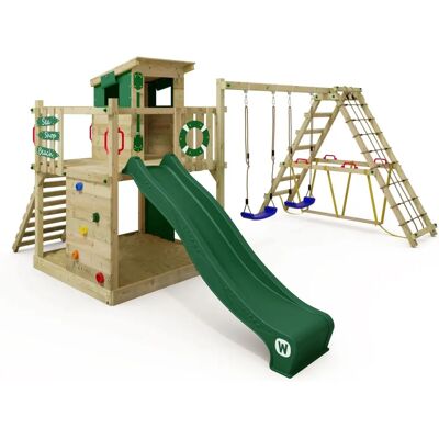 Parco giochi in legno Wickey Smart Surf con altalena e scivolo - Torre di arrampicata esterna con sabbiera Parco giochi in legno Wickey Smart Surf con altalena e scivolo - Torre di arrampicata esterna con sabbiera
